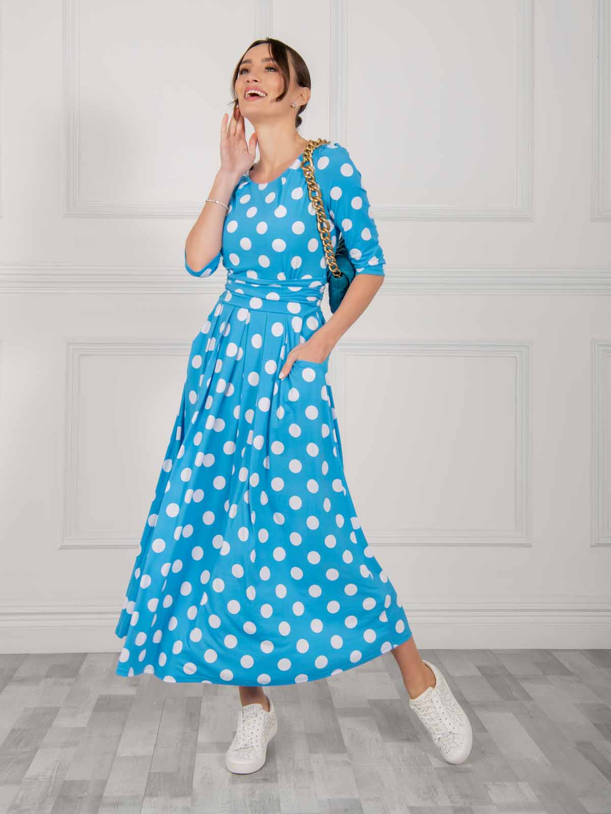 Deasia Polka Dot Maxi Dress (Blue)
