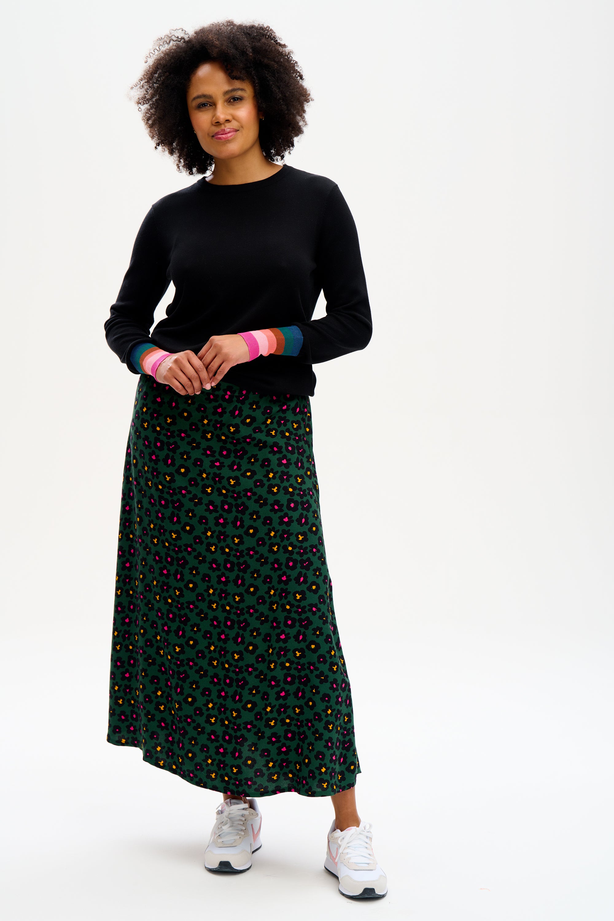 Zora Skirt - Green, Painted Floral