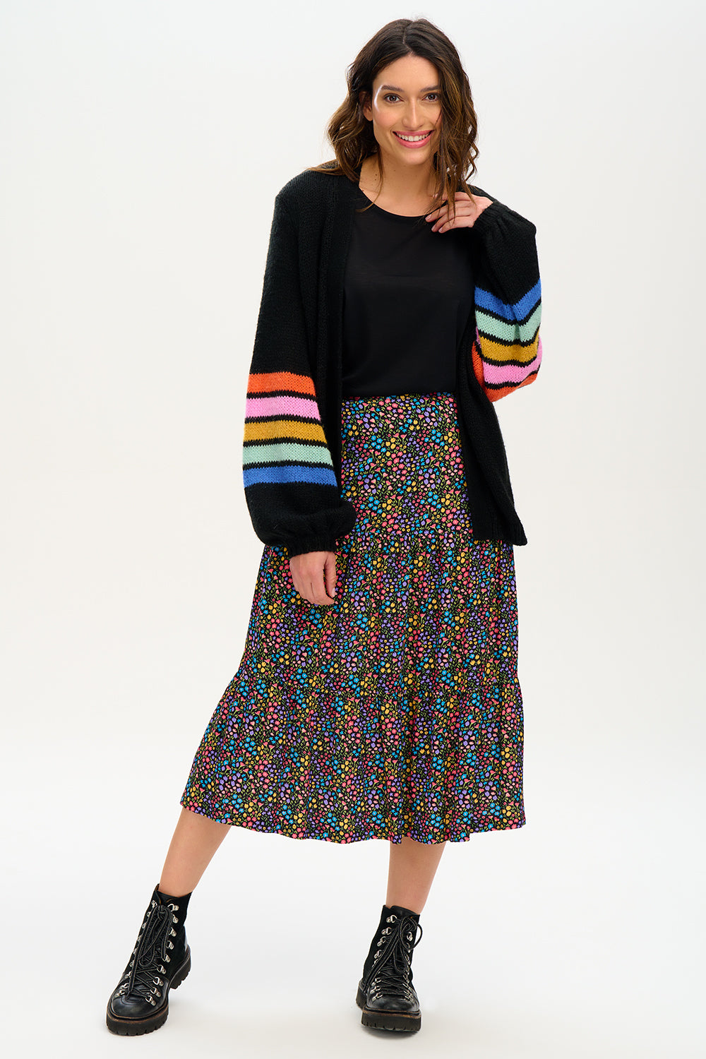 Felicity Tiered Skirt - Black/Multi, Ditsy Floral
