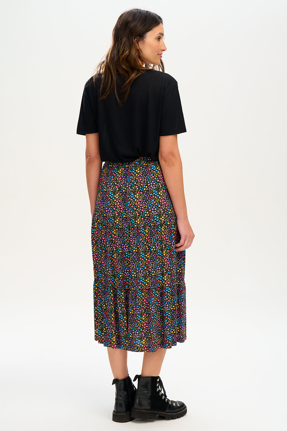 Felicity Tiered Skirt - Black/Multi, Ditsy Floral