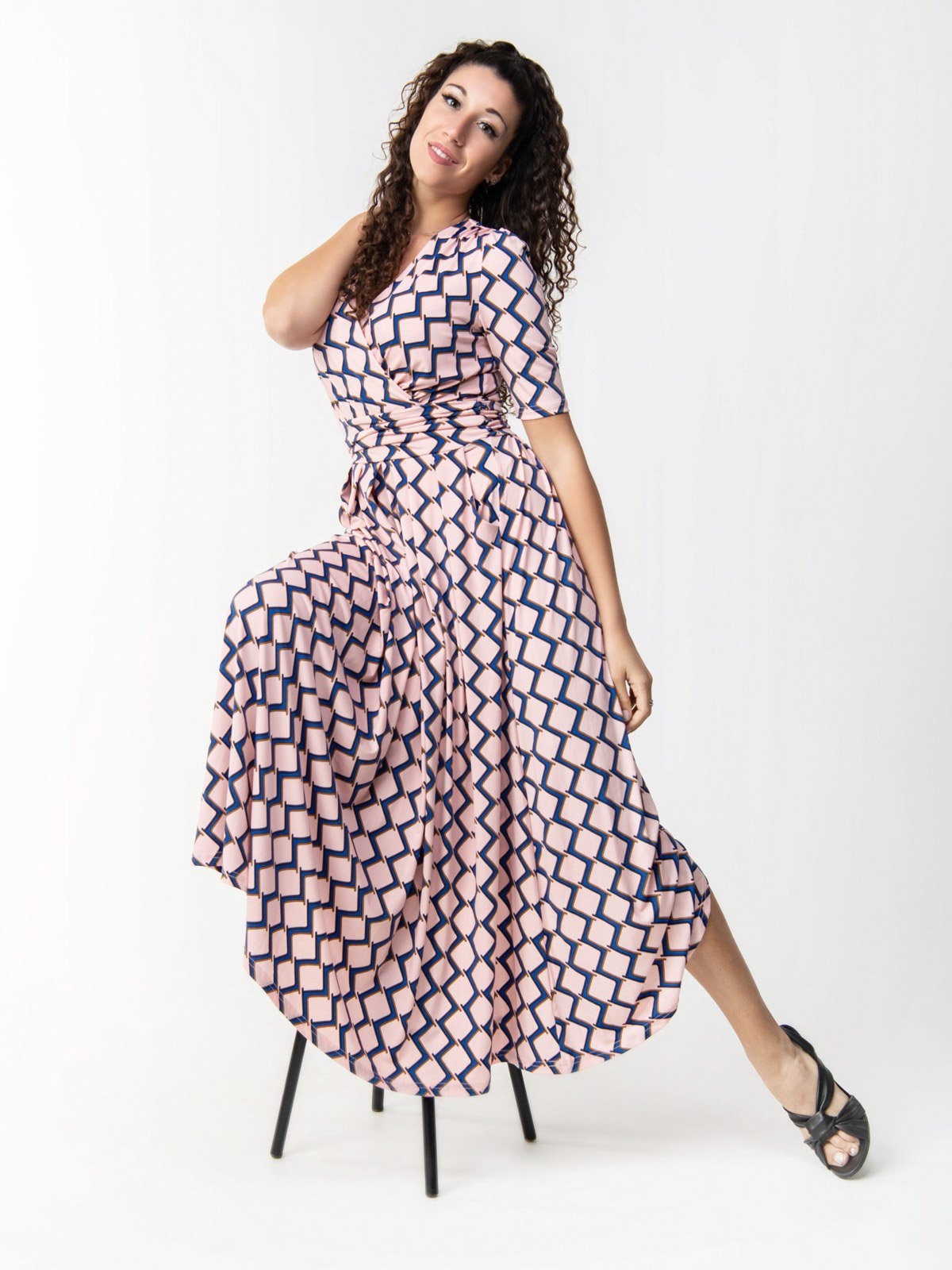 Denise Wrap Maxi Dress (Pink Geo)