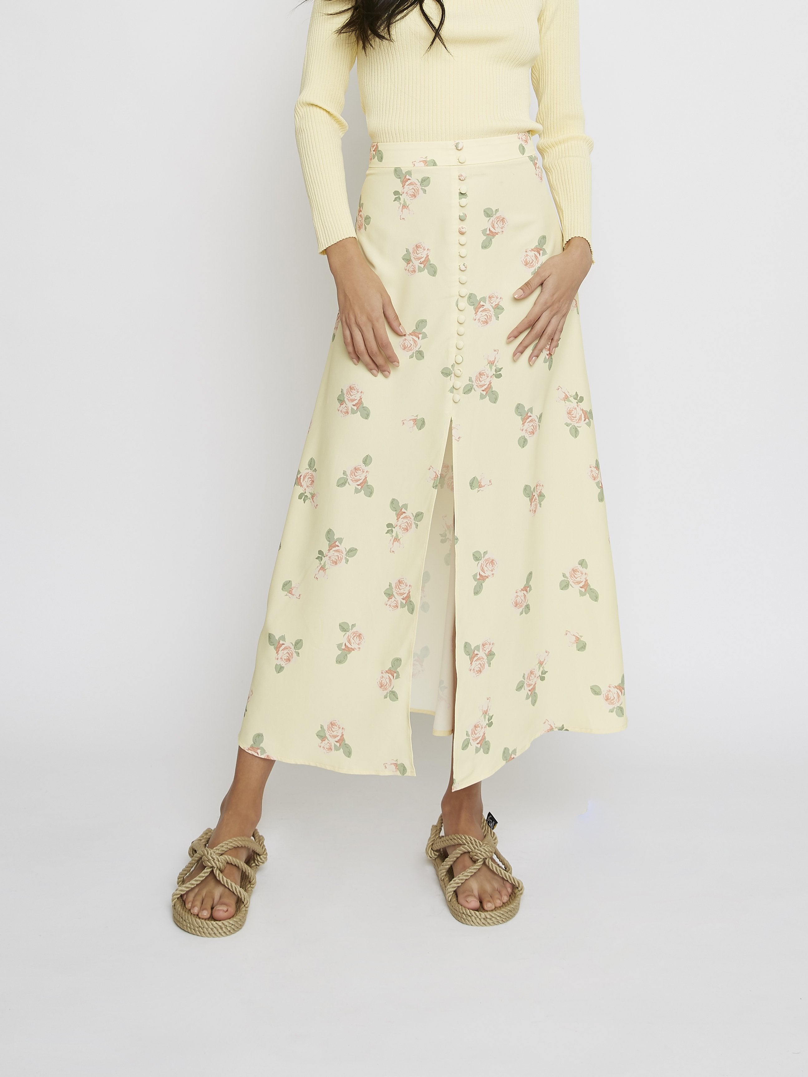 Roxy Floral Midi Skirt (Lemon)