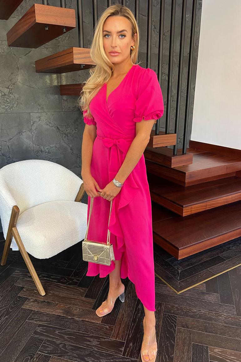 Leona Split Hem Frill Detail Maxi Dress (Pink)