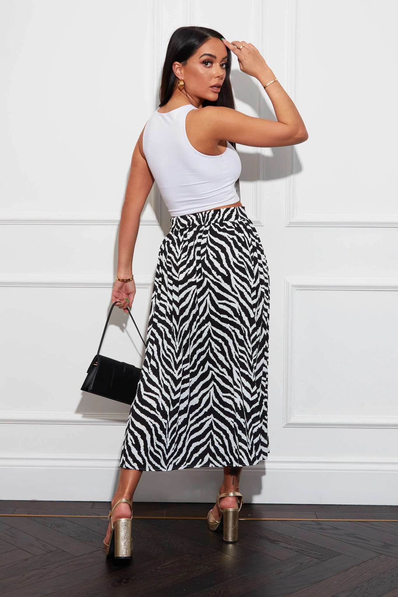 Priya Zebra Print Pleated Midi Skirt