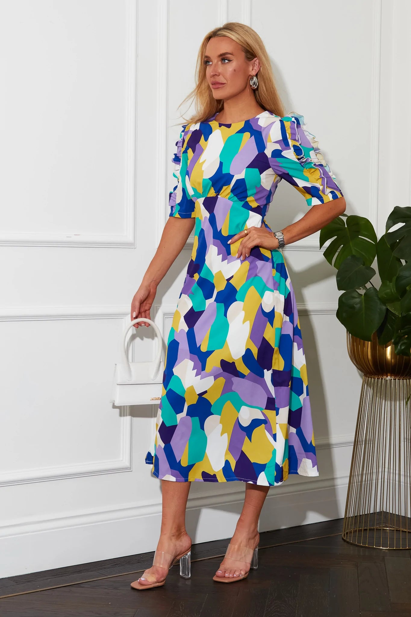 Samira Frill Sleeve Midi Dress (Lilac)