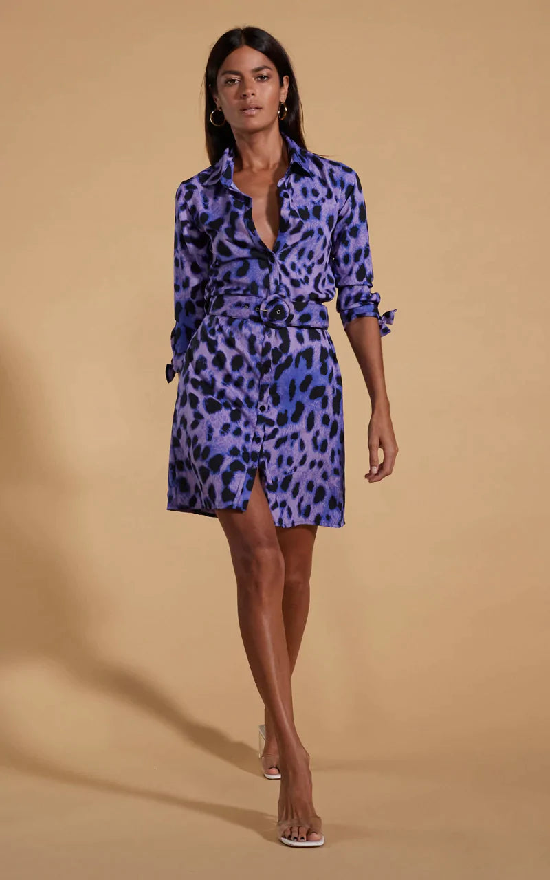Jonah Mini Shirt Dress (Lilac Leopard)