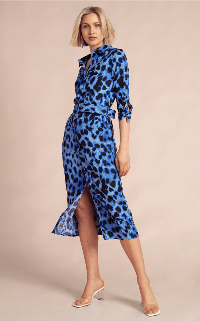 Alva Dress | Blue Leopard