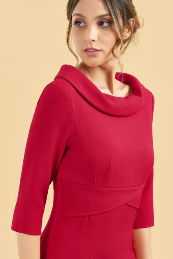 Kennedy Roll Collar Pencil Dress (Red)