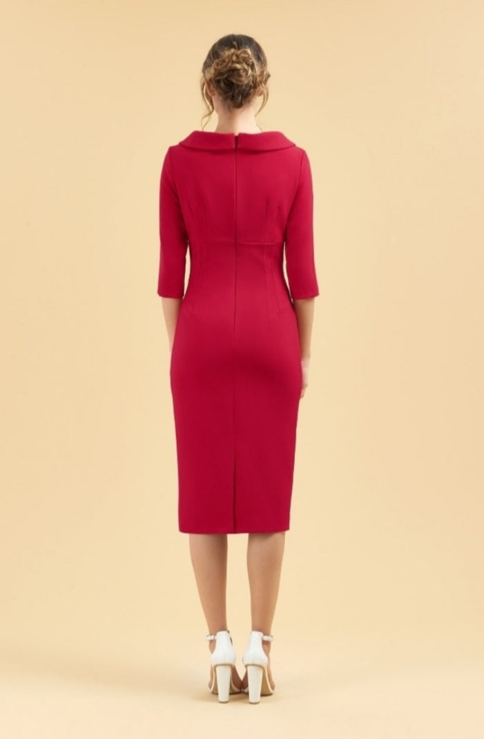 Kennedy Roll Collar Pencil Dress (Red)