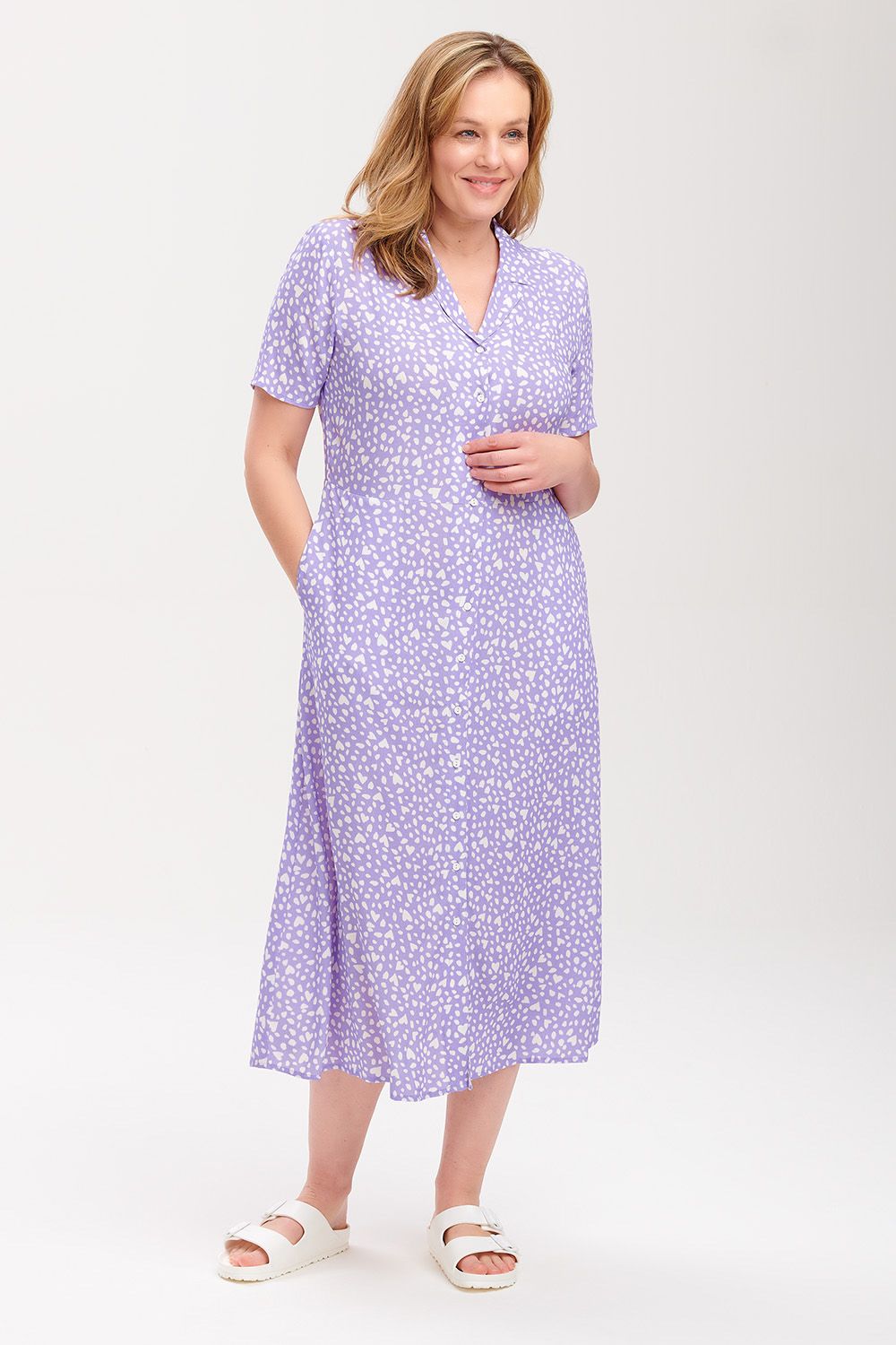 Eileen Midi Shirt Dress- Animal Pastel Love Heart (Lilac)