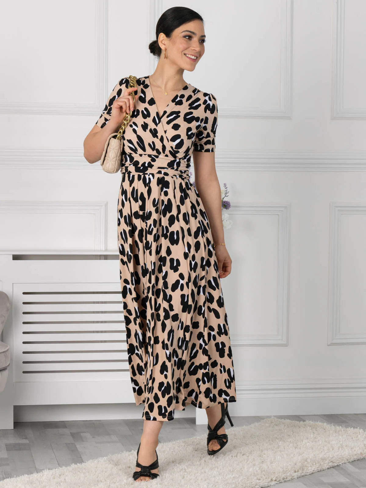 Kiera Wrap Front Maxi Dress (Camel Animal)