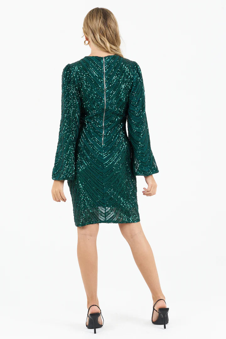 Kia Patterned Sequin Dress (Green)