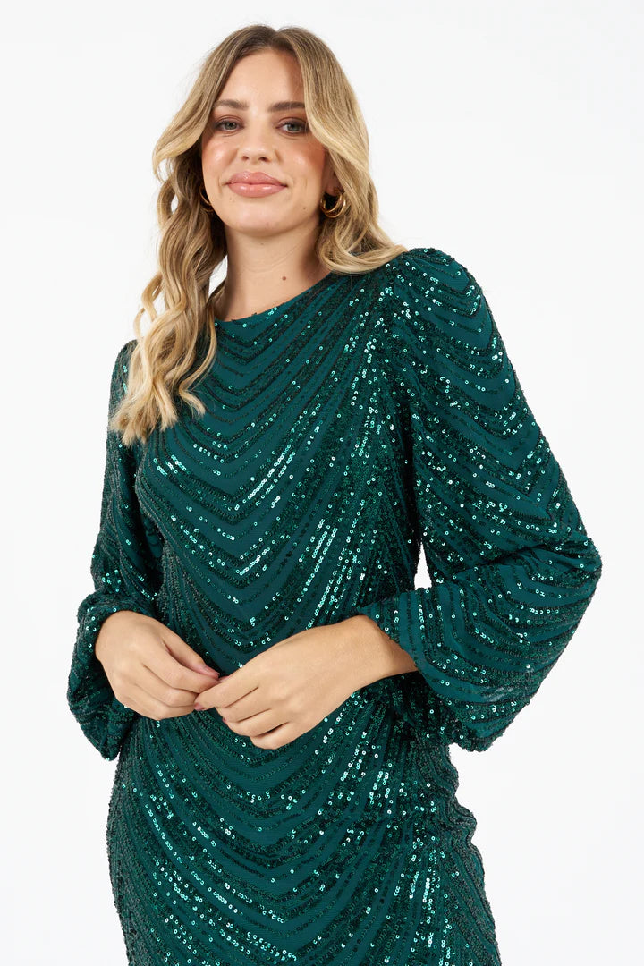 Kia Patterned Sequin Dress (Green)