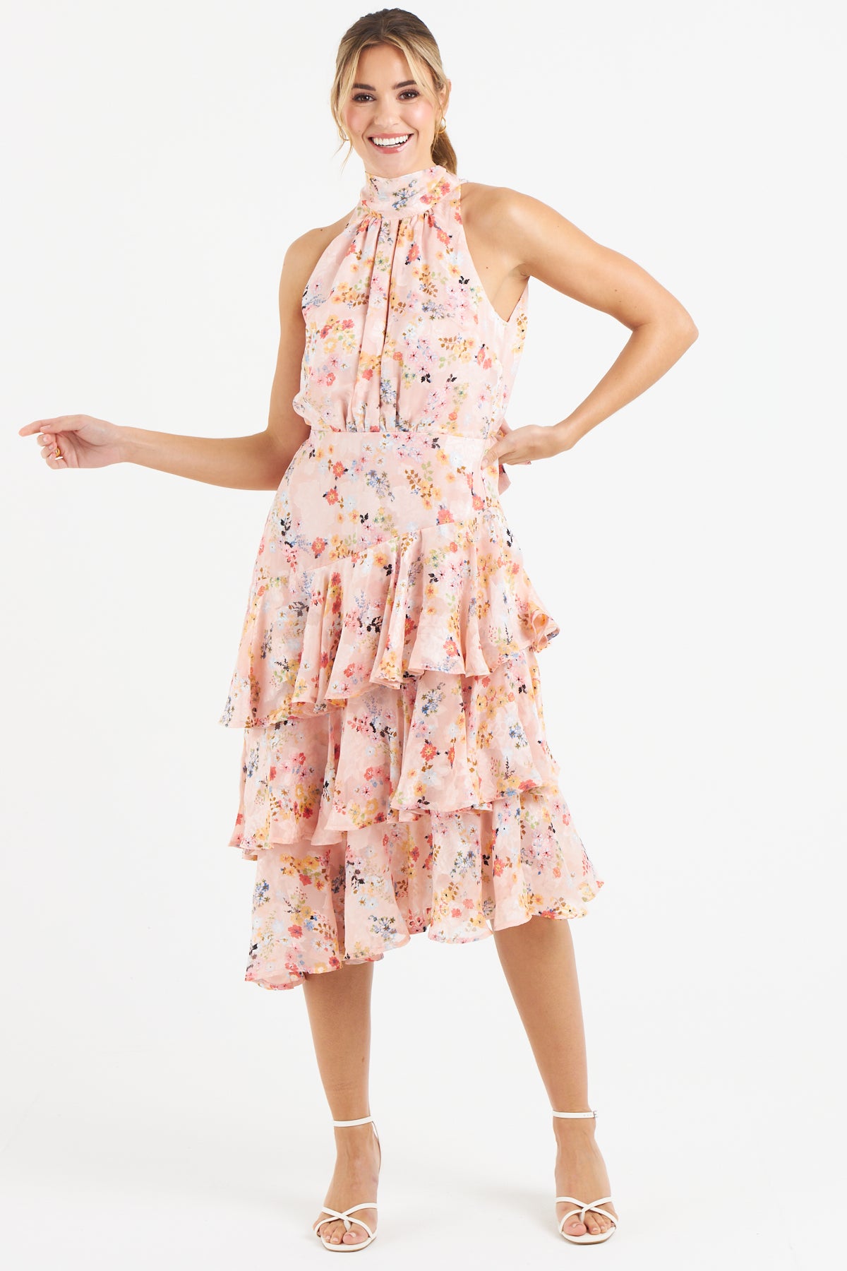 Pia Tiered Dress (Pink Floral)