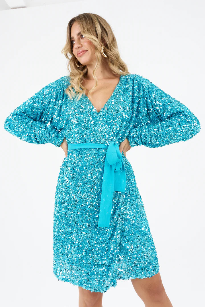 Sam Wrap Sequin Dress (Blue)