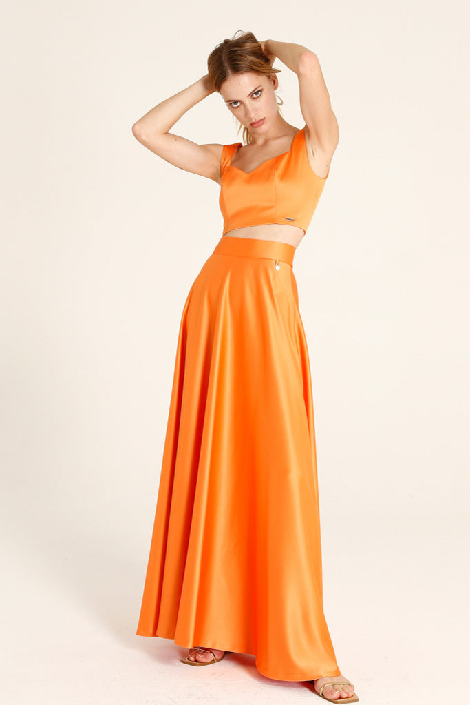 Imaus Long Satin Full Skirt (Orange)