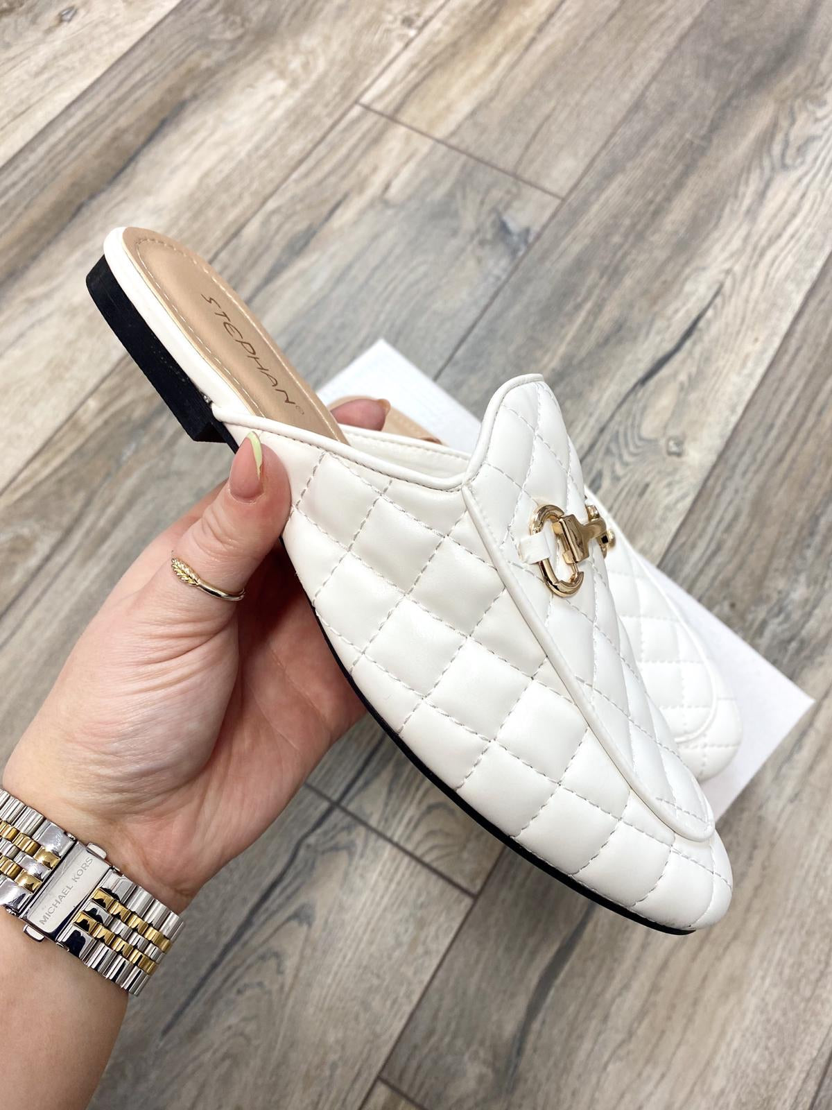 Emmy Quilted Mule Loafer (White)