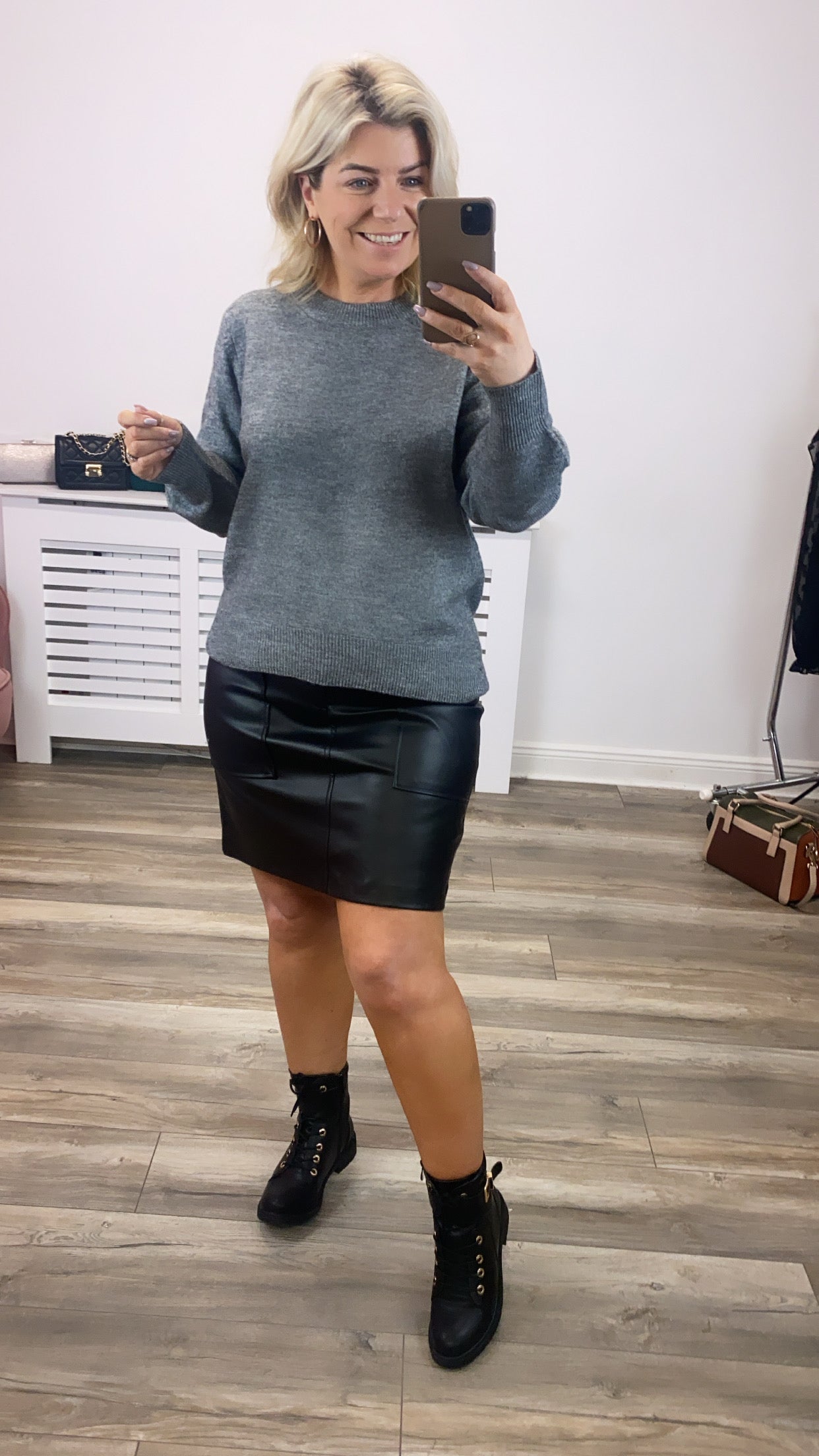 Nelly Faux Leather Mini Skirt (Black)