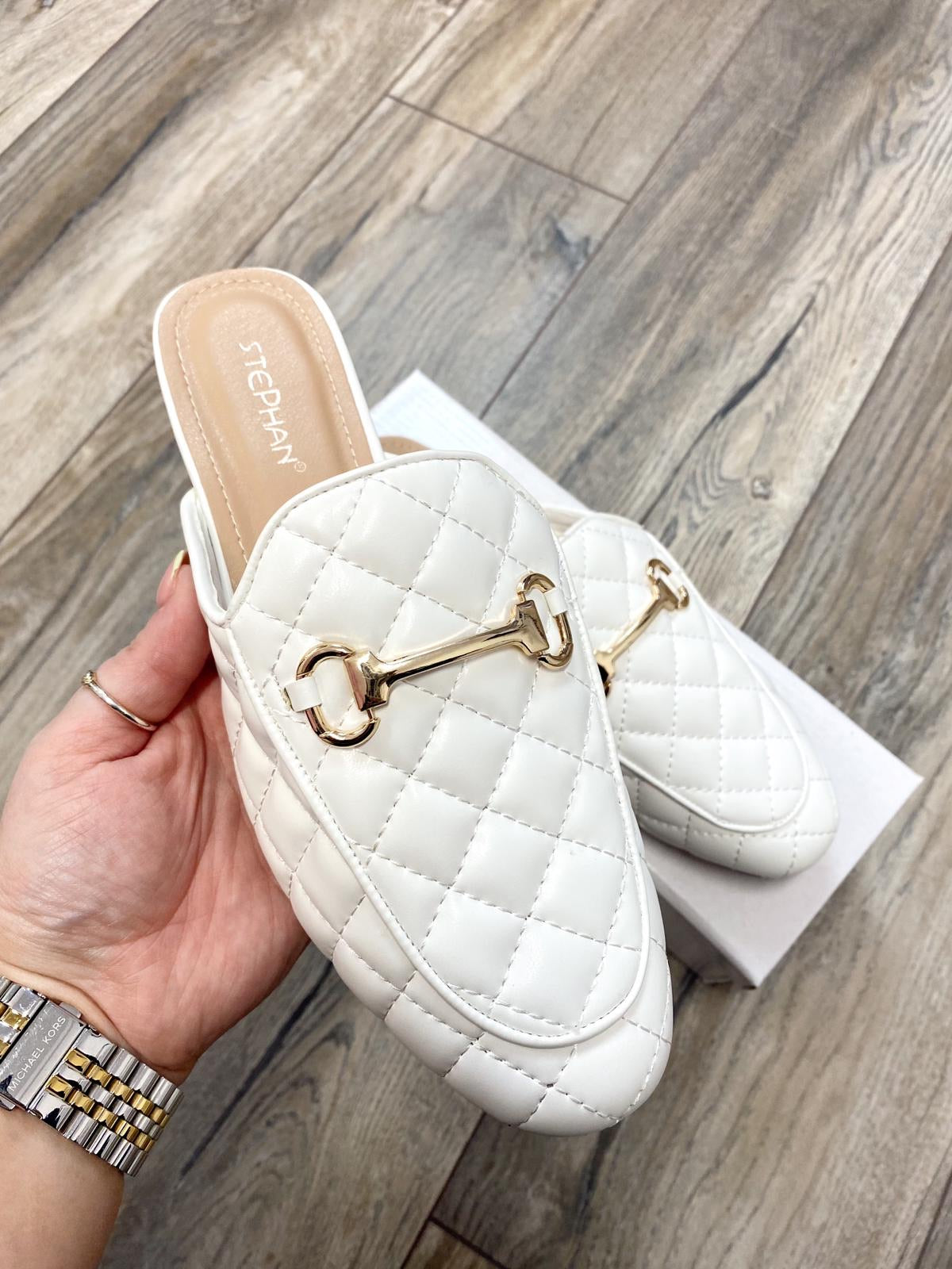Quilted White Mule Loafer 