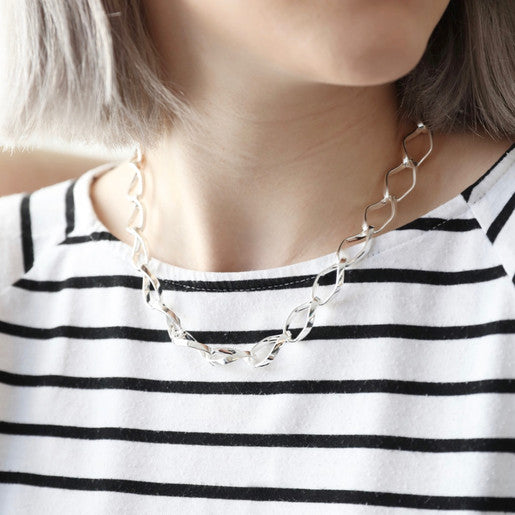 Large Diamond Link Statement Necklace (Silver)