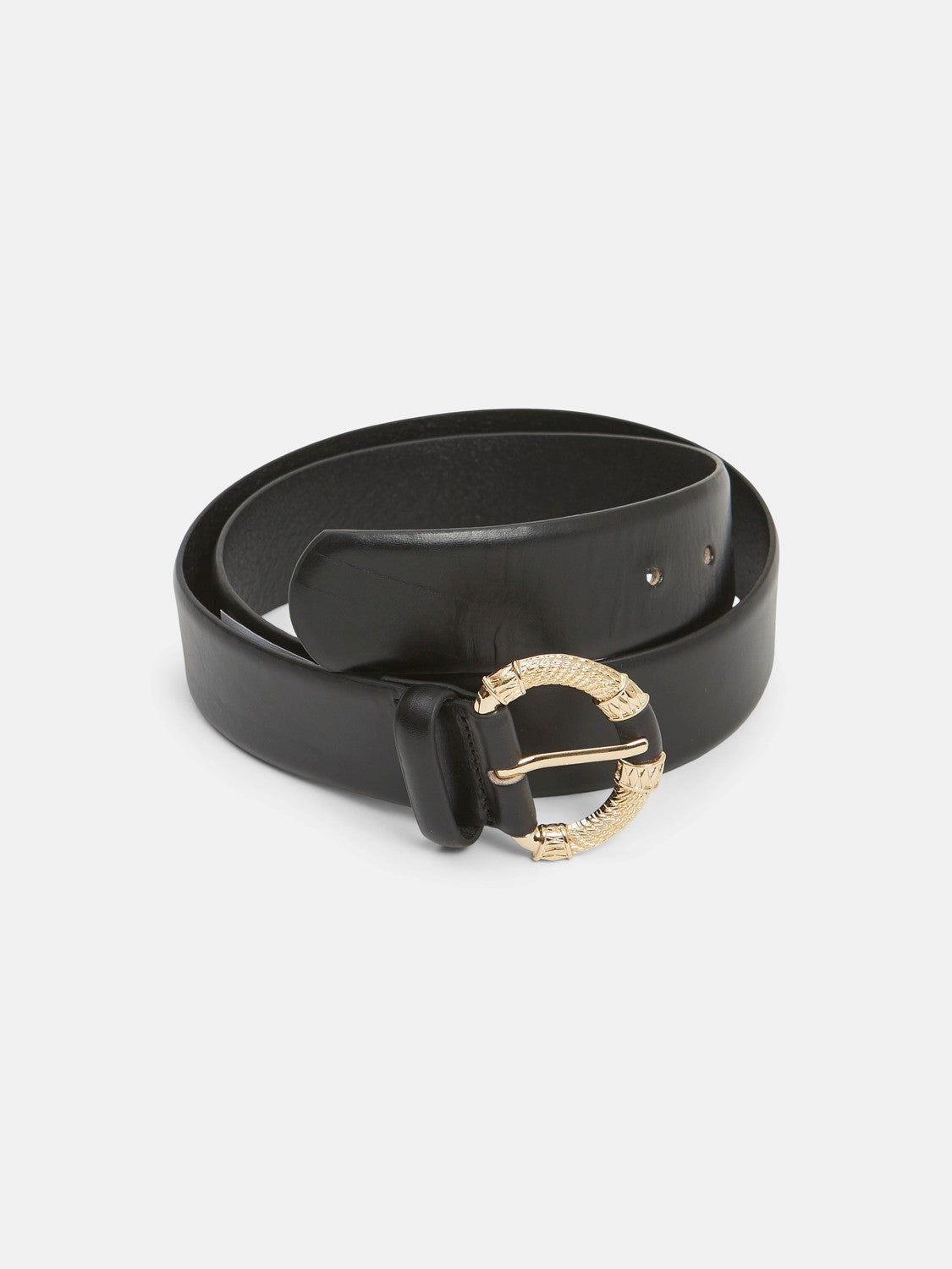 Gold Buckle Black Leather Belt 
