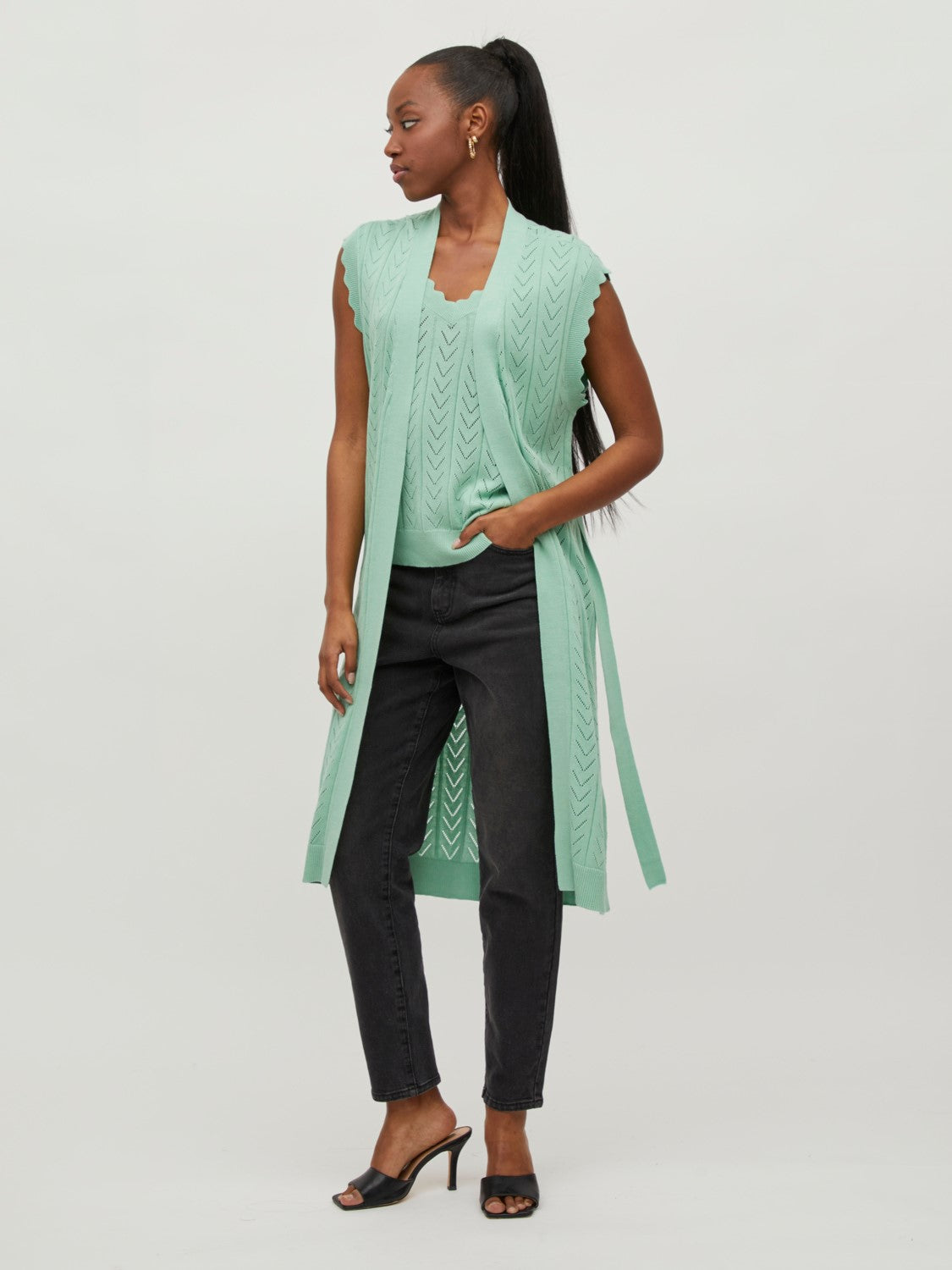 Shelley Long Knit Vest (Grayed Jade)