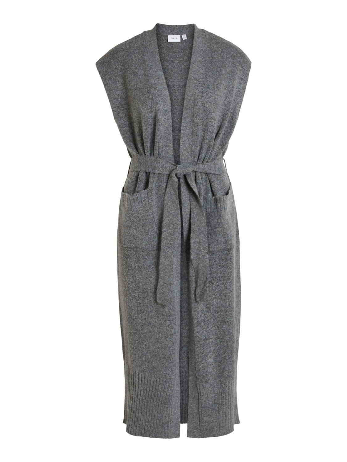 Vicalia Belted Long Knit Vest (Medium Grey Melange)